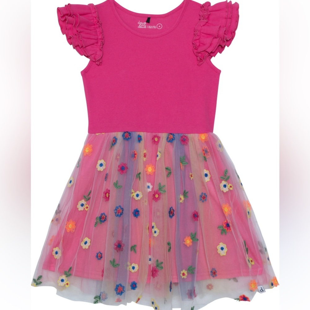 NWT Deux par deux ruffle sleeve flower tulle dress size 8